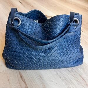 Bottega Veneta Blue Woven Leather Tote Bag